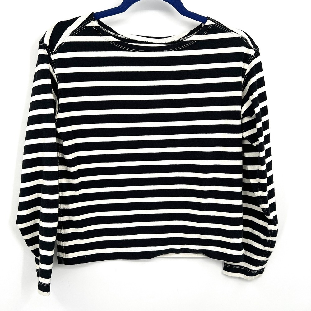 Everlane organic cotton black white stripe boatneck top french girl Parisian XXS